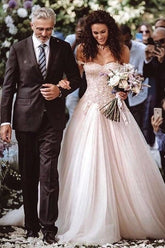 Champagne Tulle Bridal Dress Off-the-Shoulder With Appliques-27dress